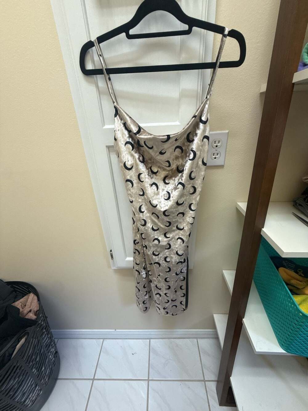 QJR Original Moon Print Velvet Midi Slip Dress with Side Slit